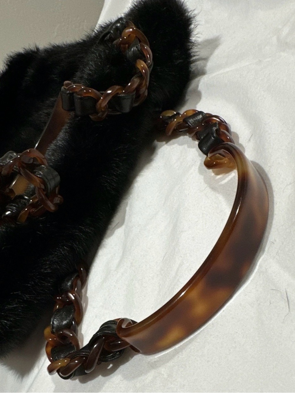 CHANEL Black Faux Fur Tote with Tortoiseshell Chain Handles - Picture 3 of 9